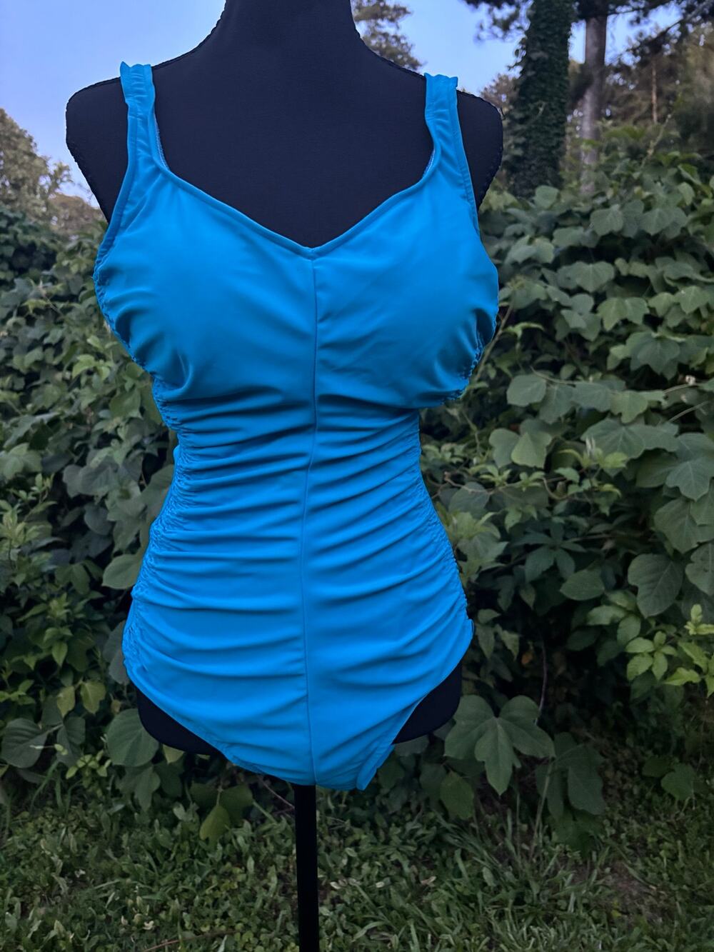 AMICA Blue One Piece Swimsuit Size 16 Ruched Slimming Tummy Control Bathing Suit